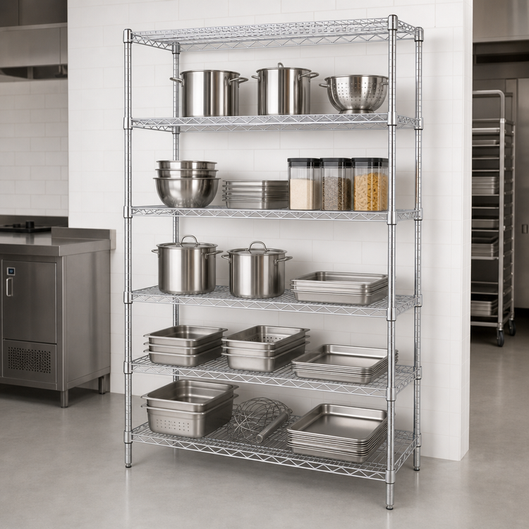 Product image #3 for Quantum 48"W x 21"D x 54"H Wire Shelving Starter Kit, 5 Shelves, Chrome Plated
