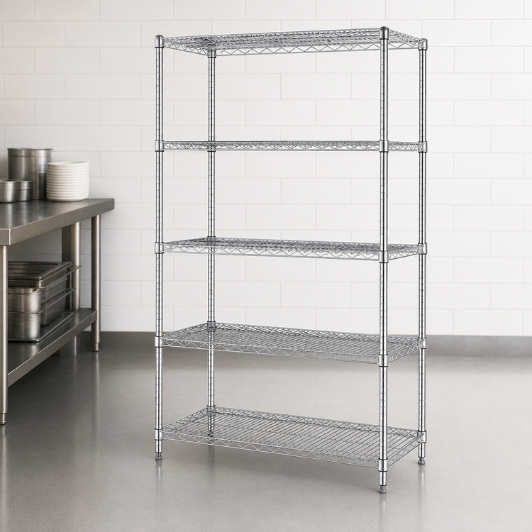 Product image #3 for Quantum Chrome Plated Wire Shelving Starter Kit, 72"W x 21"D x 74"H, 5 Shelves