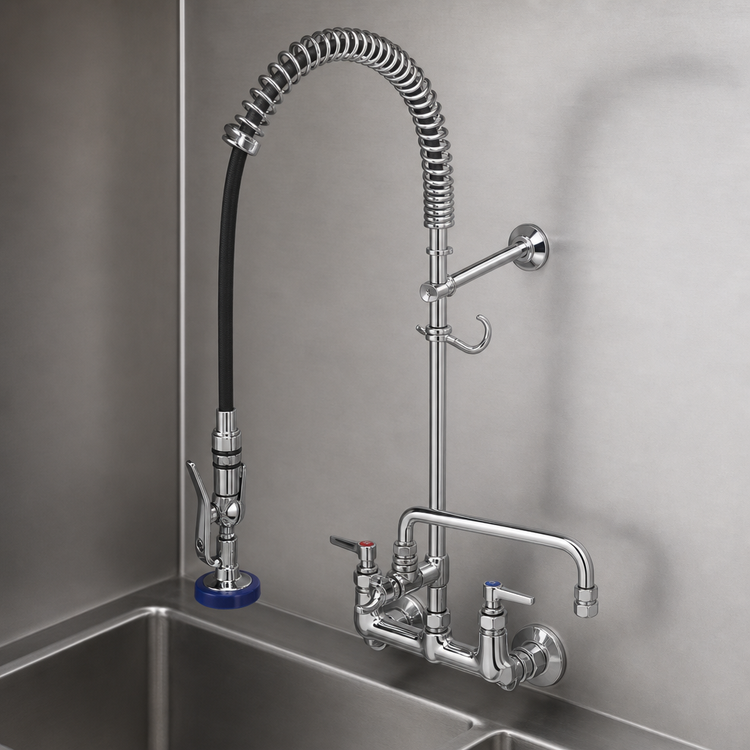 Product image #3 for Low-Lead EasyInstall Pre-Rinse Unit with Add-On Faucet, 8-Inch Wall Mount, 12-Inch Swing Spout, 44-Inch Hose