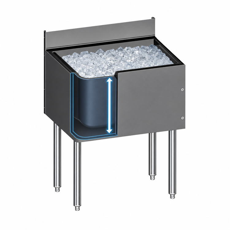 Product image #3 for CHOICE 24-Inch Extra Deep Stainless Steel Underbar Ice Bin, 92-Lb. Capacity