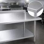 Thumbnail image #3 for Duke Manufacturing 416-2472-2R 72" x 24" Stainless Steel Work Table, 16-Gauge 400 Series Top, 1-1/8" Riser, Galvanized Undershelf