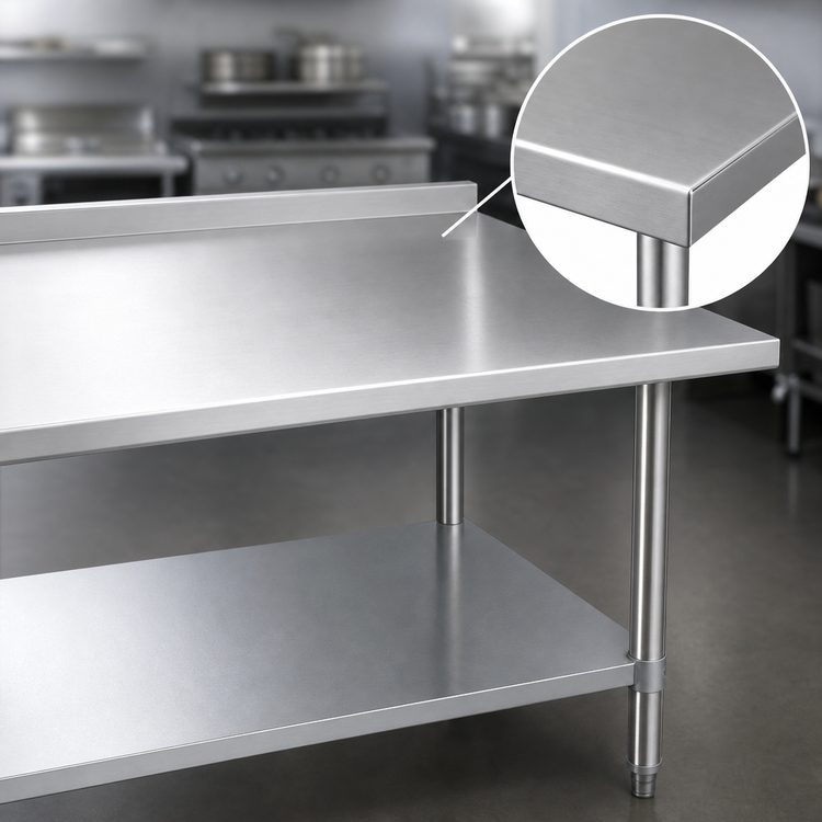Product image #3 for Duke 72" x 24" 16-Gauge 400 Series Stainless Steel Work Table with 1-1/8" Straight Riser and Galvanized Undershelf