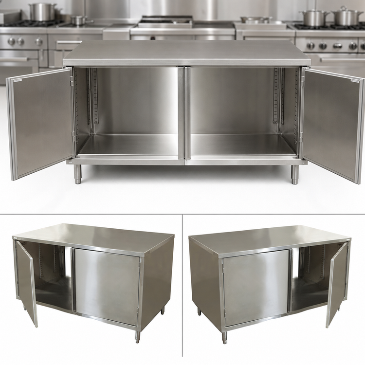 Product image #3 for BK Resources Dual-Access Stainless Steel Chef Table Cabinet Base with Locking Hinged Doors, 48 x 36 x 34-3/4 Inches
