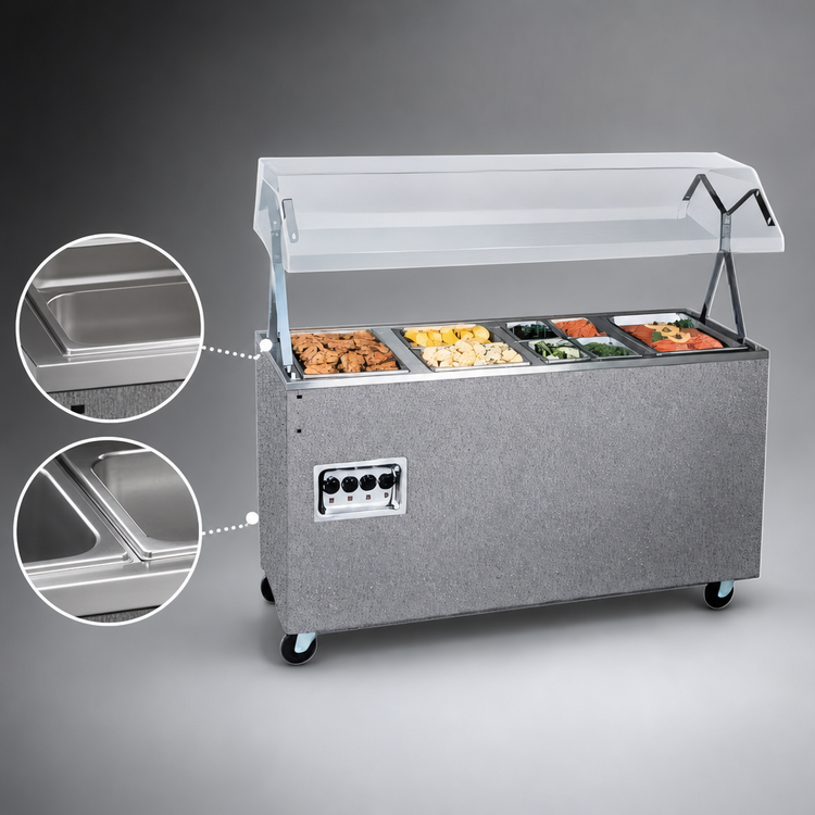 Product image #3 for Vollrath 2-Series Affordable Portable 4-Well Mobile Hot Food Station Deluxe with Buffet Breath Guard and Enclosed Storage Base