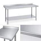 Thumbnail image #3 for Duke Manufacturing 314S-30144-2R Stainless Steel Work Table with Straight Riser and Undershelf, 14-Gauge 300 Series Top, 30 x 144 Inches