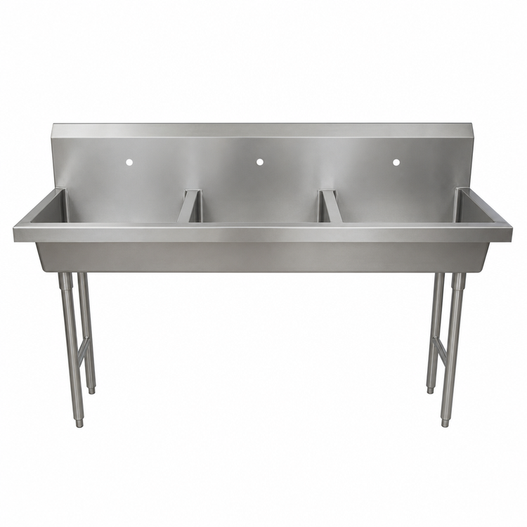 Product image #3 for BK Resources 3-Station Freestanding Hand Wash Sink, 72 Inches Wide, 8-Inch Deep Bowls