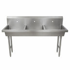 Thumbnail image #3 for BK Resources MSHS-72F1 3-Station Freestanding Hand Wash Sink, 72-Inch Wide, 8-Inch Deep Bowls, 304 Stainless Steel