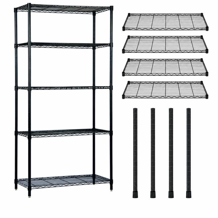 Product image #3 for Quantum 24-Inch Wide x 21-Inch Deep x 54-Inch High Wire Shelving Starter Kit, 5 Shelves, Black Epoxy