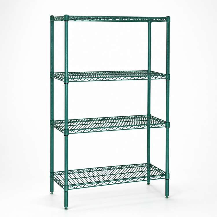 Product image #3 for Quantum Wire Shelving Starter Kit, 24"W x 21"D x 63"H, 4 Shelves, Green Epoxy Antimicrobial Finish