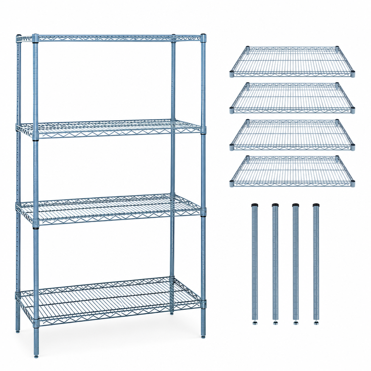 Product image #3 for Quantum 4-Shelf Wire Shelving Starter Kit, 60 in. W x 21 in. D x 86 in. H, Gray Epoxy Antimicrobial Finish