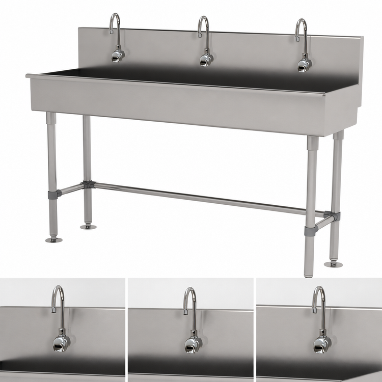 Product image #3 for Advance Tabco 60-Inch 3-Station ADA Compliant Freestanding Multiwash Hand Sink with Electronic Faucets