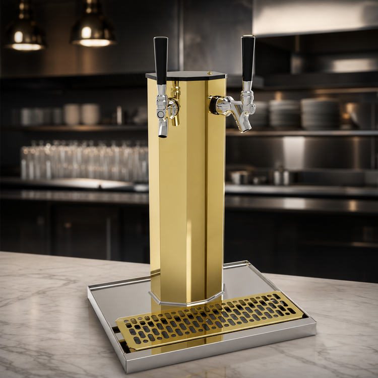 Product image #3 for Countertop 2-Faucet Glycol-Cooled Column Draft Dispensing Tower, Polished Brass Finish