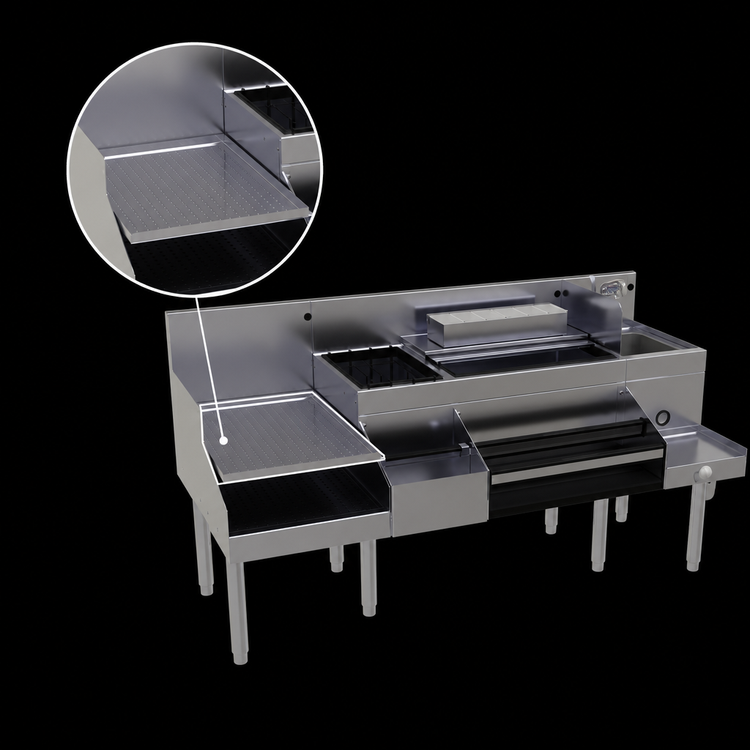 Product image #3 for Glastender ALL-66C 66-Inch All-In-One Underbar Ice Bin/Cocktail Station with Blender Shelf, Sink, and Speed Rails
