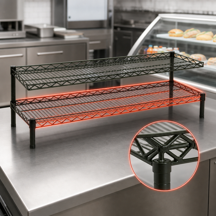Product image #3 for QuadTruss Front Case Merchandise 2-Tier Cantilever Wire Shelving Unit, 54 x 14 x 14 Inches, Red Epoxy