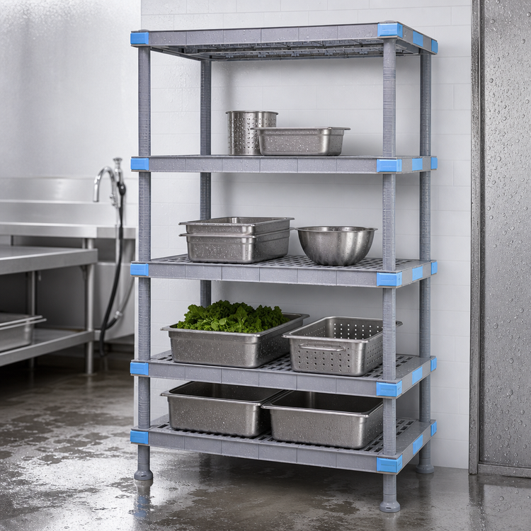 Product image #3 for Millenia 4-Shelf Gray Polymer Shelving Starter Unit with Dunnage Stand, 72W x 18D x 74H
