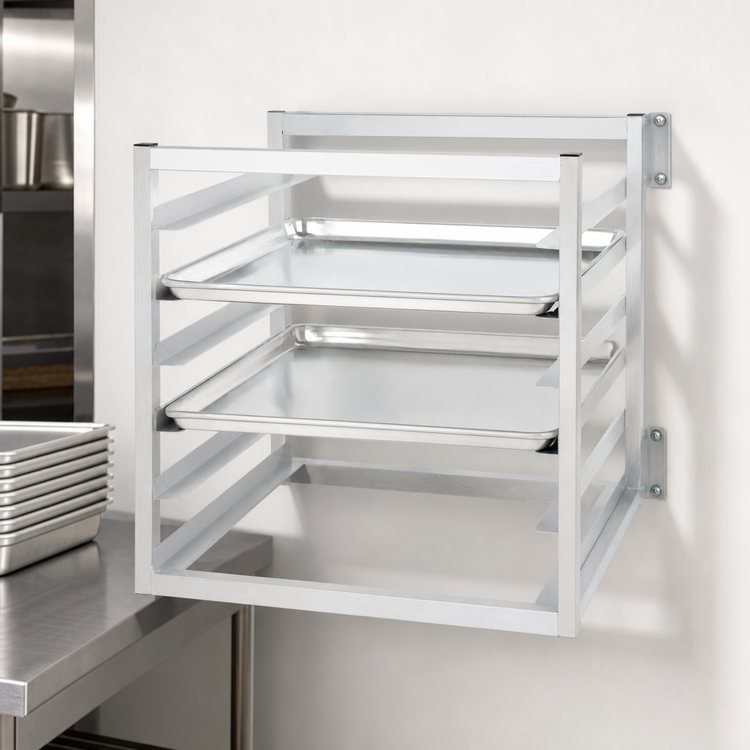 Product image #3 for Wall Mounted Aluminum Sheet Pan Rack, Side-Load, 6 Full-Size Pan Capacity