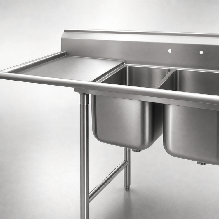 Product image #3 for Eagle Group 56-5/8-Inch Two-Compartment Floor Model Stainless Steel Sink with 18-Inch Left Drainboard