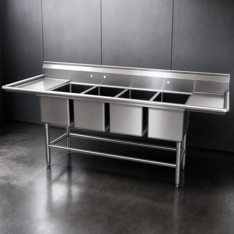 Product image #3 for Eagle Spec-Master FN2880-4-24L-14/3 Four-Compartment Stainless Steel Sink with 24" Left Drainboard