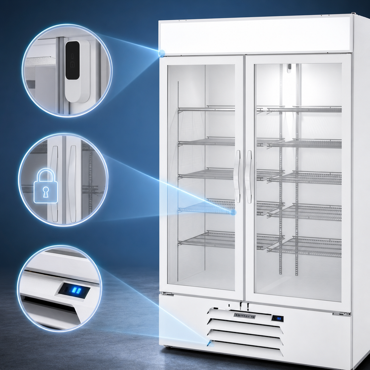 Product image #3 for Beverage-Air MarketMax IQ 47-Inch Two-Section Reach-In Glass Door Merchandiser Freezer, White