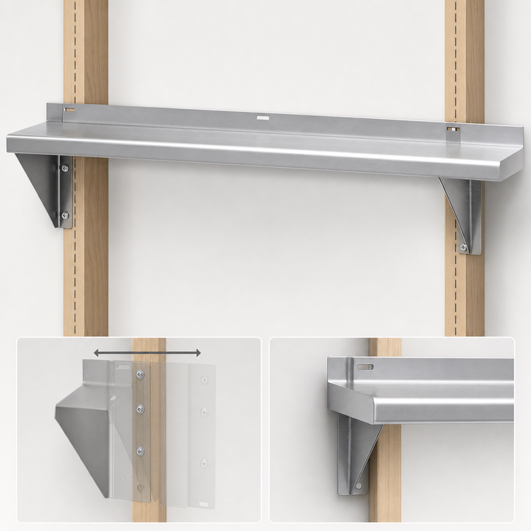 Product image #3 for Advance Tabco Special Value Series 72 Inch x 15 Inch Wall-Mounted Stainless Steel Shelf