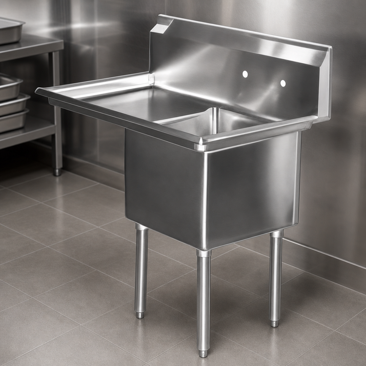 Product image #3 for Serv-Ware 1-Compartment Economy Sink with 24-Inch Left Drainboard and 18 x 24 x 14-Inch Bowl