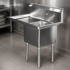 Thumbnail image #3 for Serv-Ware E1CWP1824L-24-V 1-Compartment 304 Stainless Steel Sink, 18 Gauge, 24-Inch Left Drainboard, 18 x 24 x 14-Inch Bowl