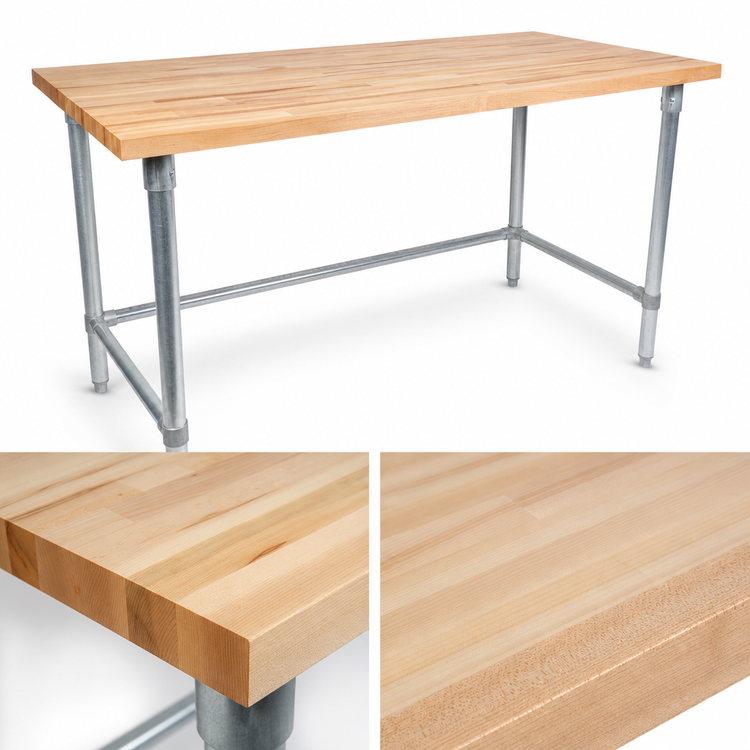 Product image #3 for John Boos HNB18 120-Inch x 36-Inch Wood Top Work Table with Galvanized Base