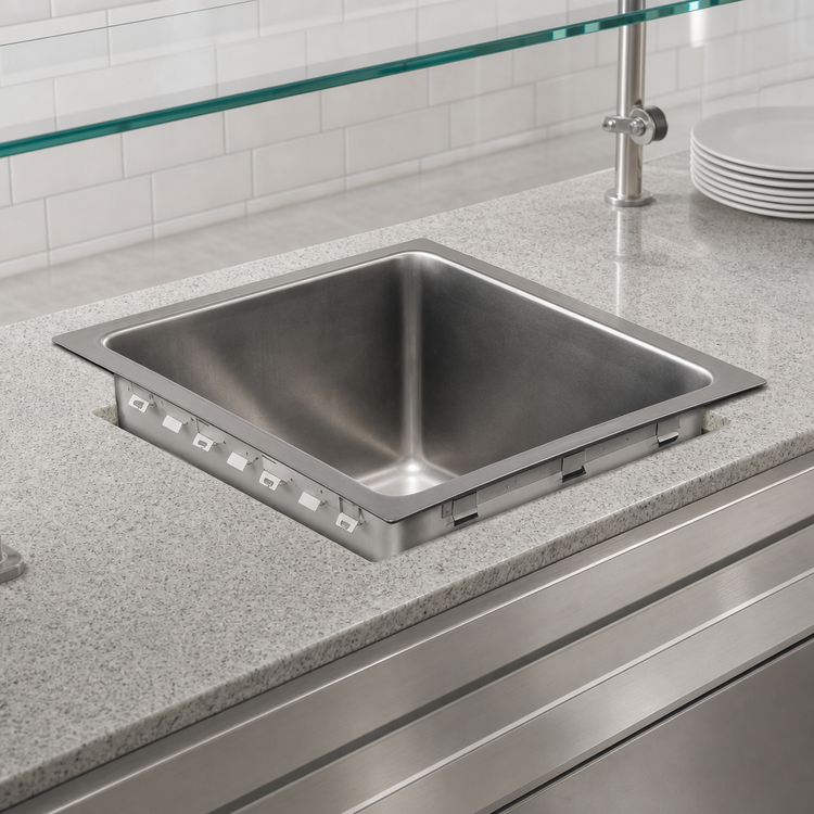 Product image #3 for Eagle Group Drop-In Rectangular Electric Food Warmer Hot Well, Single 12" x 20" Pan, Wet/Dry, Thermostatic, Non-Insulated, 304 Stainless Steel