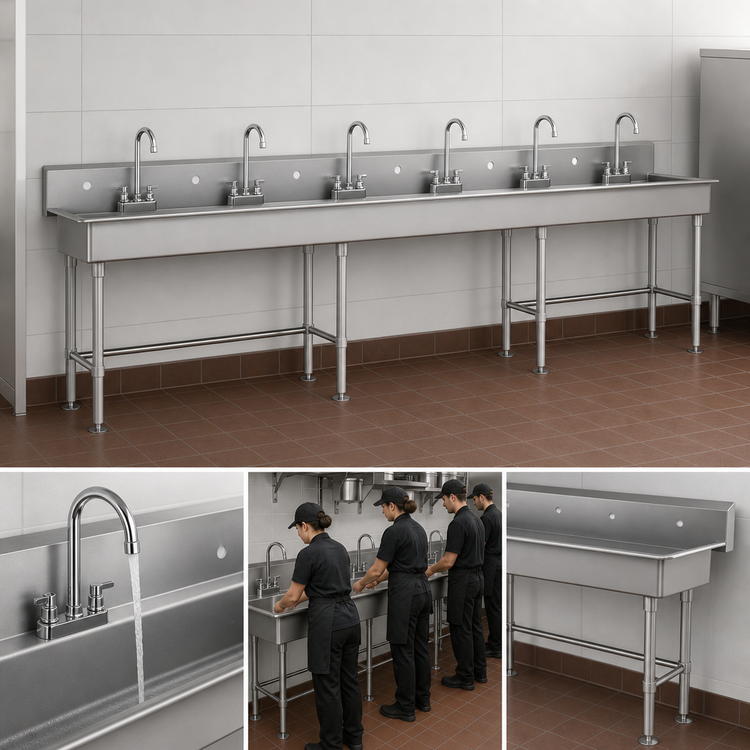Product image #3 for Advance Tabco 120-Inch 6-Station ADA Freestanding Multiwash Hand Wash Sink with 6 Faucets