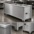 Thumbnail image #3 for Dinex DineXpress DXP3CMSL 3-Pan Mechanically Cooled Mobile Cold Food Counter, Stainless Steel, Enclosed Well