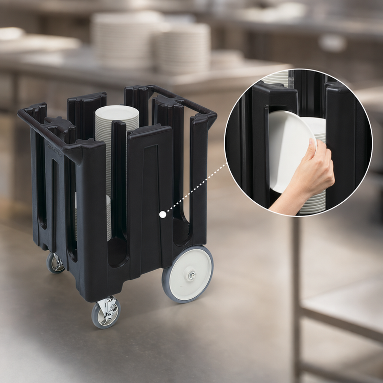 Product image #4 for Cambro 4-Column Dish Caddy Cart for 8-1/4-Inch Plates, Black with Vinyl Dust Cover