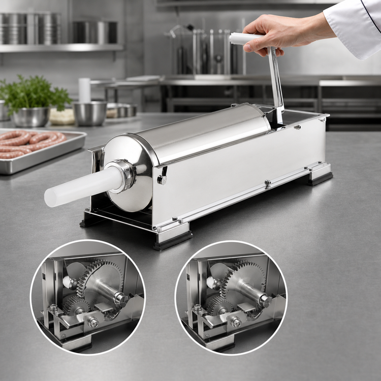 Product image #3 for Trento Manual 2-Speed Horizontal Gear-Drive Sausage Stuffer, 10 kg Capacity, Stainless Steel