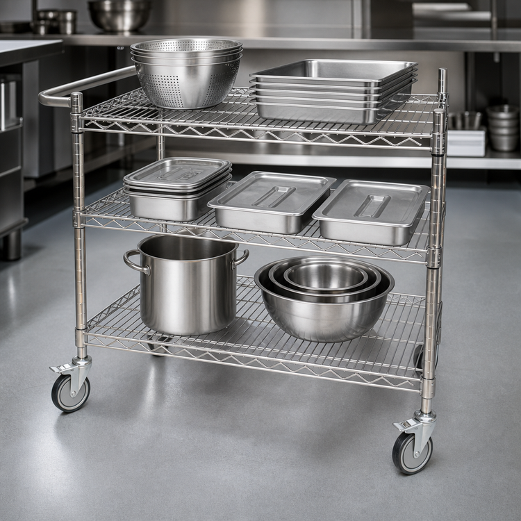 Product image #3 for Somerset Heavy-Duty Stainless Steel Utility Table with 3 Mesh Shelves for CDR-600F