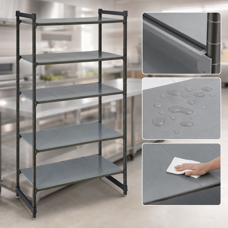 Product image #3 for Cambro Camshelving Basics Plus 5-Tier Solid Stationary Starter Unit, 18 x 42 x 84 Inches, Brushed Graphite