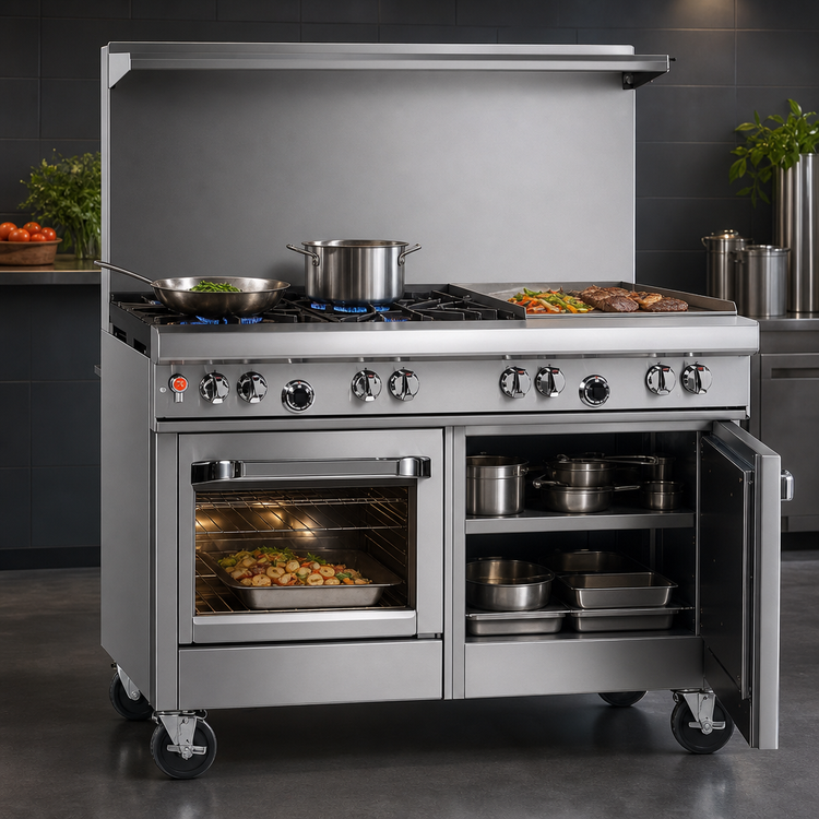 Product image #3 for Southbend Ultimate 48-Inch Restaurant Gas Range with 4 Non-Clog Burners, Wavy Grates, 24-Inch Griddle, Standard Oven and Cabinet Base