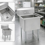 Thumbnail image #3 for BK Resources BKS-1-1824-14 One-Compartment Stainless Steel Sink, 18 x 24 x 14-Inch Bowl, No Drainboards, 9-Inch Backsplash, Galvanized Legs