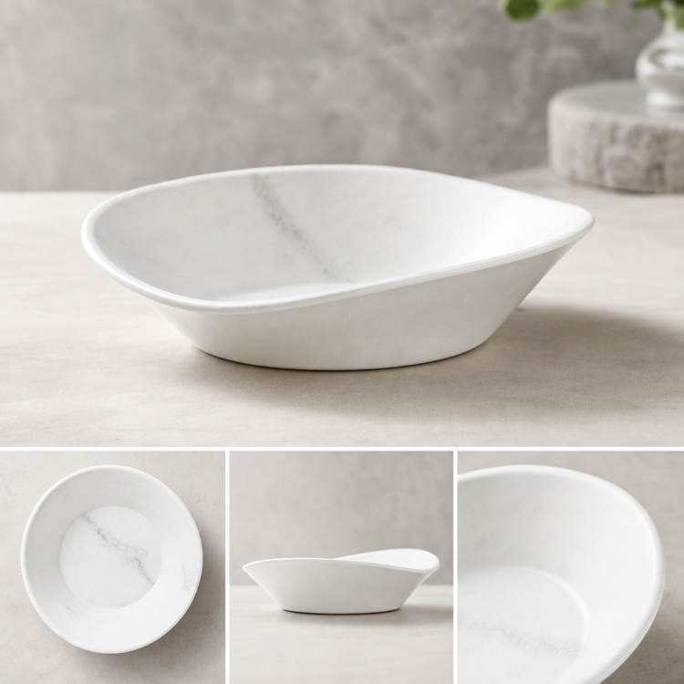 Product image #3 for Ridge 22 oz. Freeform Melamine Bowl, 6-7/8 In., White Marble