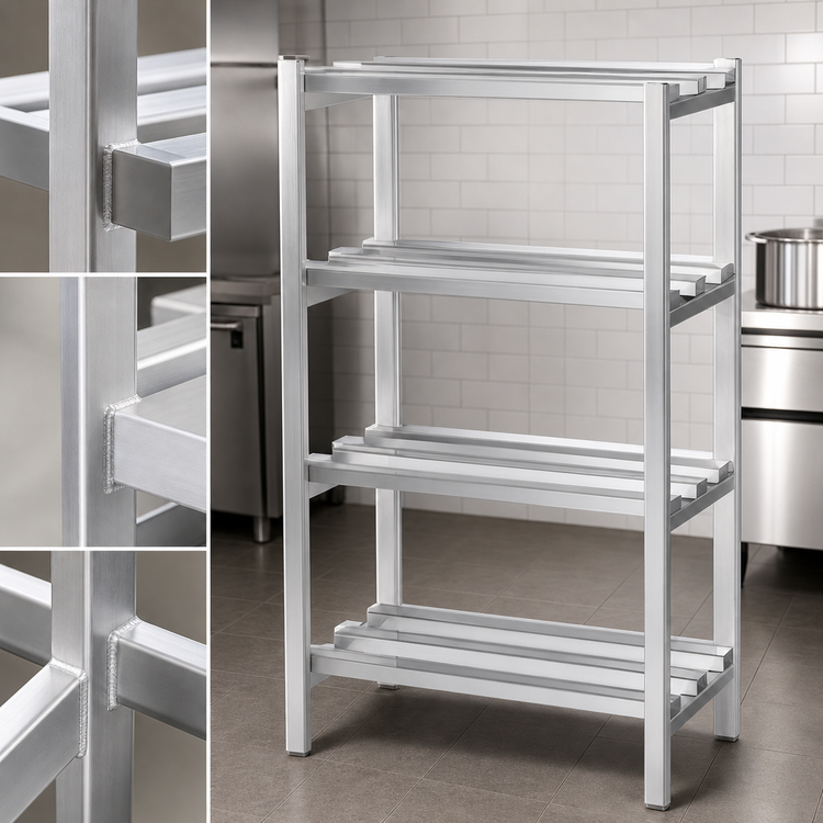 Product image #3 for Lifetime Tough 4-Shelf Channel Style Aluminum Dunnage Shelving Rack, 48"W x 20"D x 64"H