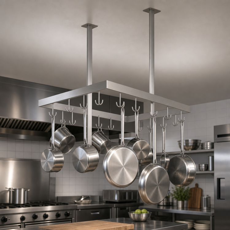 Product image #3 for John Boos Square Ceiling-Mounted Stainless Steel Pot Rack with 15 Double Hooks