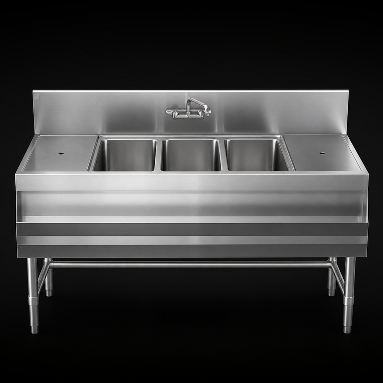Product image #3 for Eagle Spec-Bar Three-Compartment Underbar Sink Unit with Left and Right Drainboards, 84 Inches Wide x 24 Inches Deep