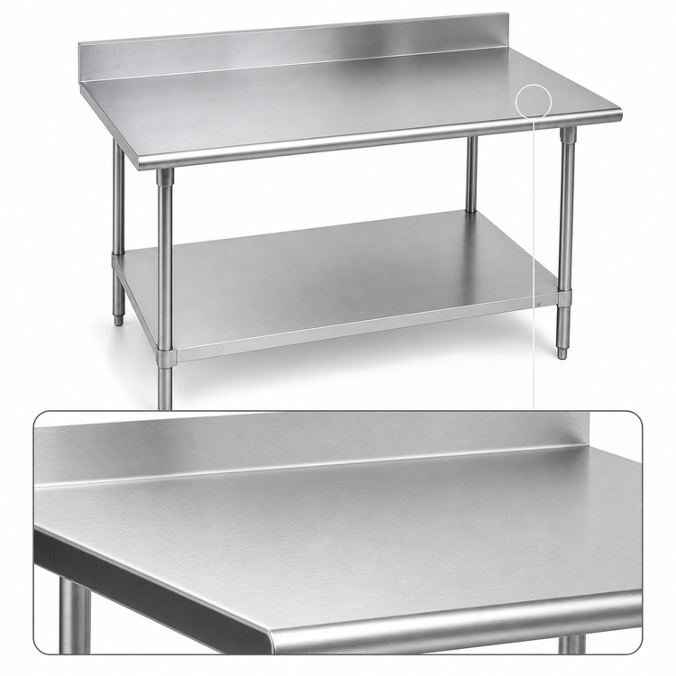 Product image #3 for Advance Tabco 108" x 24" 16-Gauge 430 Stainless Steel Work Table with 5" Backsplash and Galvanized Undershelf