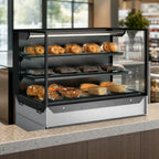 Thumbnail image #3 for Structural Concepts Reveal® NE3627DSSV Non-Refrigerated Self-Service Slide-In Counter Display Case, 2 Adjustable Glass Shelves, Black, 35-3/4"W