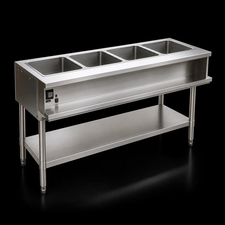 Product image #3 for Eagle Group 4-Opening Natural Gas Water Bath Hot Food Table, Open Base With Undershelf
