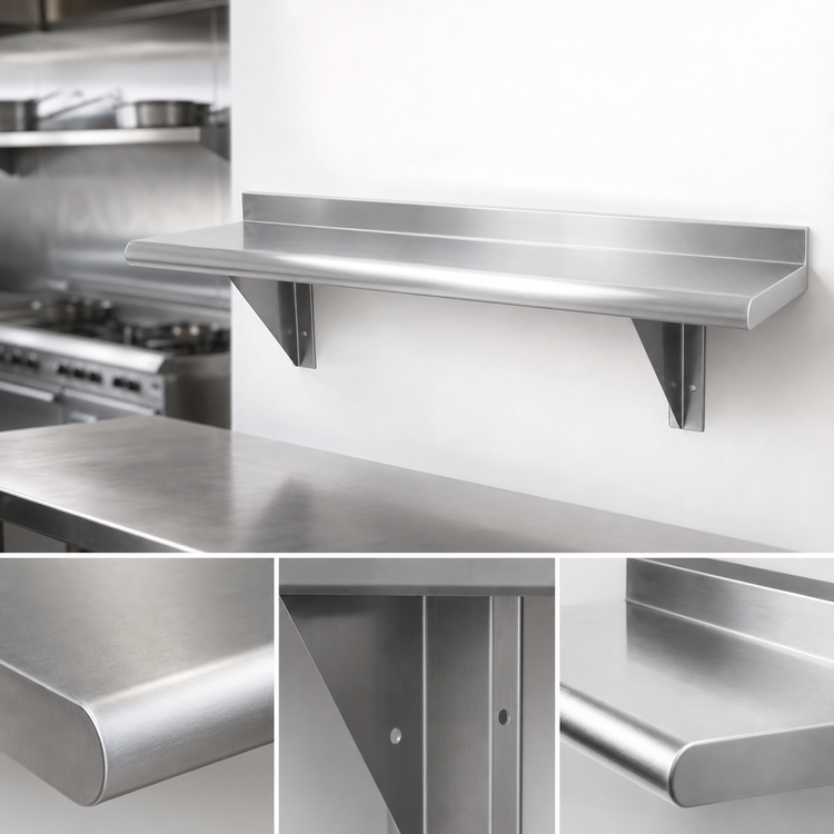 Product image #3 for Advance Tabco 96-Inch Wall-Mounted 304 Stainless Steel Shelf, 15-Inch Deep, 16 Gauge, Satin Finish