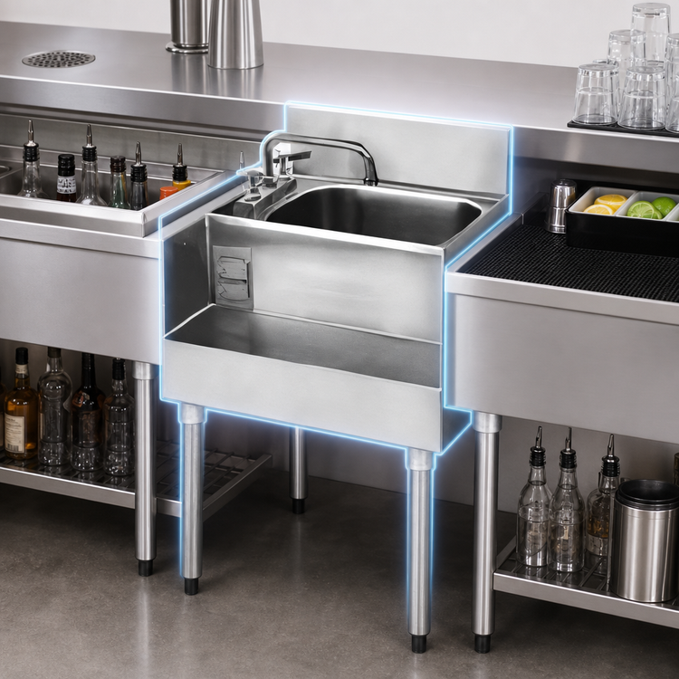 Product image #3 for Eagle Group 1800 Series 18-Inch Underbar Modular Blender Dump Sink Station with Faucet, Basket Drain, and Duplex Receptacle