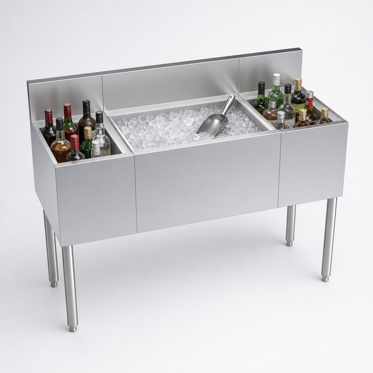Product image #3 for Krowne Royal Series 48-Inch Underbar Combination Ice Bin with Center Ice Bin, 12-Bottle Storage, and 10-Circuit Cold Plate