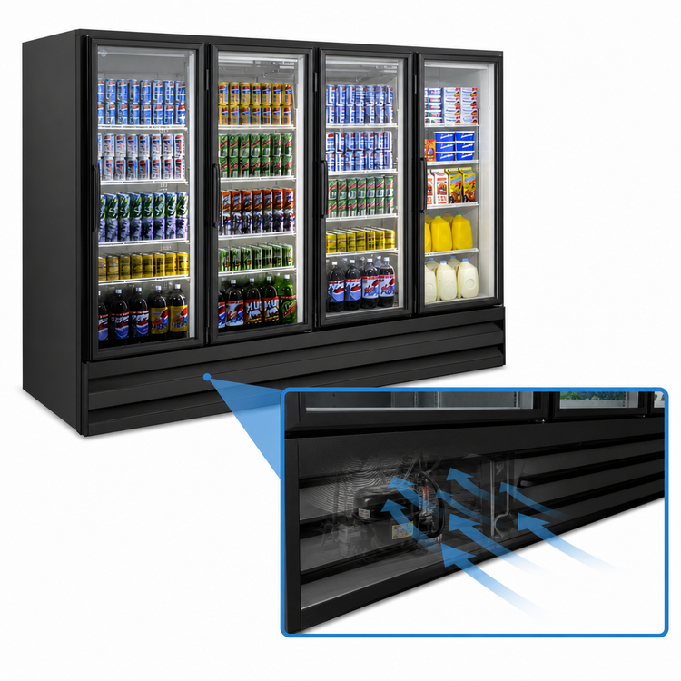 Product image #3 for Howard-McCray GF102BM-FF-B 4-Section Bottom-Mount Glass Door Freezer Merchandiser, Black