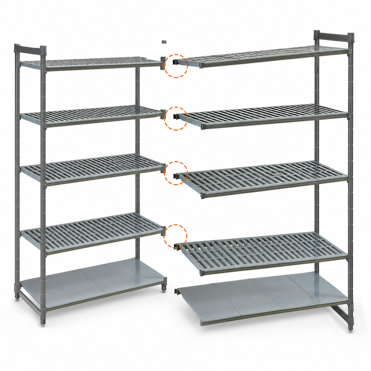 Product image #3 for Cambro Camshelving Basics Plus 24"D x 54"L x 84"H 5-Shelf Vented/Solid Add-On Polymer Shelving Unit