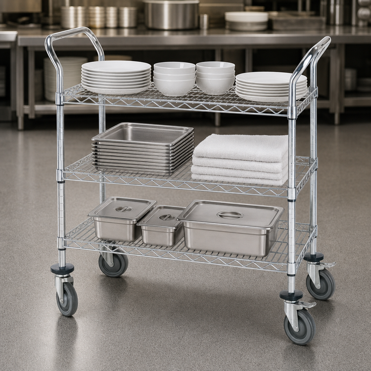 Product image #3 for Advance Tabco Special Value Series 3-Shelf Wire Utility Bus Cart, 42 x 24 x 38 Inches, Chrome Plated