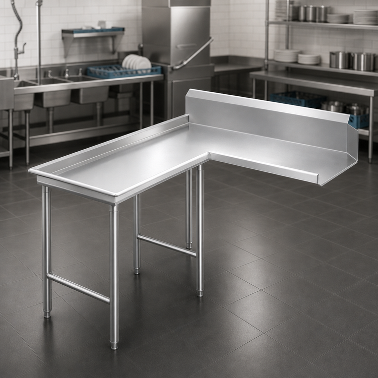 Product image #3 for Advance Tabco 71-Inch L-Shaped Island-Clean Dishtable, Left-Hand, 16-Gauge 304 Stainless Steel